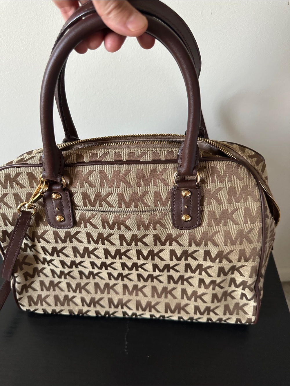 Michael Kors Beige & Brown MK Logo Satchel
